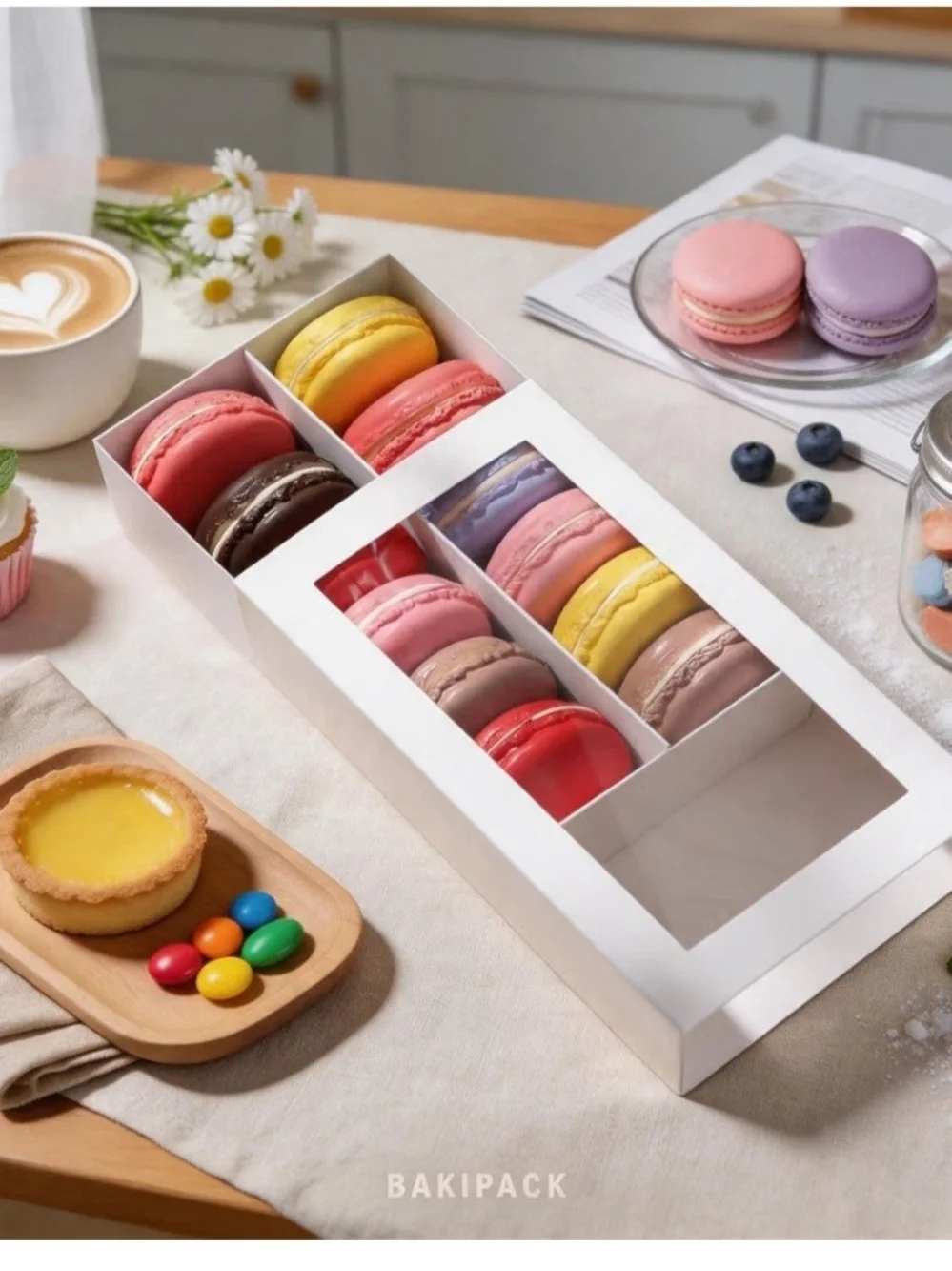 15 White Macaron Boxes with WindoWhite Decorative Display Box Set